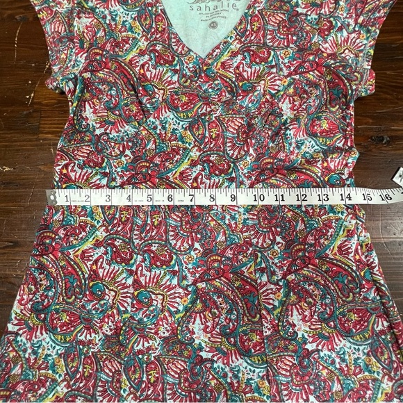 Sahalie Cap Sleeve Pullover V-Neck Midi Dress Women's Size XS Paisley Design - Picture 5 of 7